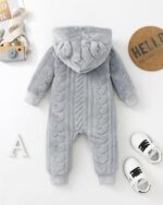 Saeaby Newborn Baby Girl Boy Clothes Fall Winter Infant Long Sleeve Fleece Jumpsuit Romper Hooded Baby Snowsuit Bear Outfit - Image 4
