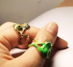 CRIZAN 2Pcs Women Men Frog Themed Adjustable Rings Green and Brown - Image 3