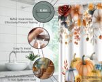 Fall Shower Curtain Autumn Pumpkin Truck Orange Floral Leaves Harvest Thanksgiving Fabric Bathroom Decor Sets with Hooks,71W x71H - Image 3