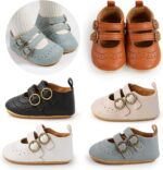 Neband Baby Girl Mary Jane Dress Shoes - Infant Newborn Flats Anti-Slip Soft PU Leather Party School Wedding Princess Baby Girl Shoes - Image 6