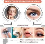 Rocollos Rechargeable Wall Mounted Lighted Makeup Mirror Chrome, 8 Inch Double-Sided LED Vanity Mirror 1X/10X Magnification,3 Color Lights Touch Screen Dimmable 360°Swivel 13 Inch Extendable - Image 5