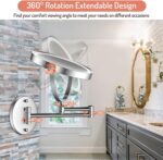 Rocollos Rechargeable Wall Mounted Lighted Makeup Mirror Chrome, 8 Inch Double-Sided LED Vanity Mirror 1X/10X Magnification,3 Color Lights Touch Screen Dimmable 360°Swivel 13 Inch Extendable - Image 6