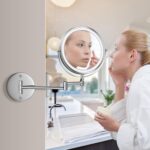 Rocollos Rechargeable Wall Mounted Lighted Makeup Mirror Chrome, 8 Inch Double-Sided LED Vanity Mirror 1X/10X Magnification,3 Color Lights Touch Screen Dimmable 360°Swivel 13 Inch Extendable - Image 7