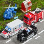 JOYIN 4 Packs Emergency Vehicle Toy Playsets, Friction Powered Vehicles with Light and Sound, Including Fire Truck, Ambulance, Play Police Car and Helicopter, Christmas Toddler Kids Boys Gifts - Image 3