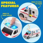 JOYIN 4 Packs Emergency Vehicle Toy Playsets, Friction Powered Vehicles with Light and Sound, Including Fire Truck, Ambulance, Play Police Car and Helicopter, Christmas Toddler Kids Boys Gifts - Image 6