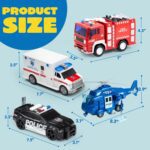 JOYIN 4 Packs Emergency Vehicle Toy Playsets, Friction Powered Vehicles with Light and Sound, Including Fire Truck, Ambulance, Play Police Car and Helicopter, Christmas Toddler Kids Boys Gifts - Image 9