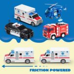 JOYIN 4 Packs Emergency Vehicle Toy Playsets, Friction Powered Vehicles with Light and Sound, Including Fire Truck, Ambulance, Play Police Car and Helicopter, Christmas Toddler Kids Boys Gifts - Image 10