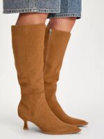 Coutgo Womens Knee High Boots Kitten Low Heel Pointed Toe Tall Boots Side Zipper Winter Dress Shoes - Image 3