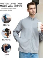 Full Zip Men’s Merino Wool Jackets & Coats for Running Track, Warm Jackets for Men, Mens Zip Up Sweatshirt No Hood - Image 7
