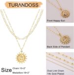 Turandoss 14K-Gold-Plated Necklaces for Women - Lock Evil Eye Medallion Vintage Coin Necklace Bee Sun Moon Shell Chain Necklace Layered Paperclip Chain Necklaces for Women Jewelry Gifts - Image 3