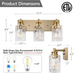3 Light Bathroom Vanity Light Modern Brushed Gold Bathroom Light Fixtures Over Mirror with Hammered Glass Lampshade for Kitchen Hallway - Image 3