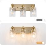 3 Light Bathroom Vanity Light Modern Brushed Gold Bathroom Light Fixtures Over Mirror with Hammered Glass Lampshade for Kitchen Hallway - Image 4