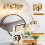 3 Light Bathroom Vanity Light Modern Brushed Gold Bathroom Light Fixtures Over Mirror with Hammered Glass Lampshade for Kitchen Hallway - Image 5