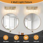 3 Light Bathroom Vanity Light Modern Brushed Gold Bathroom Light Fixtures Over Mirror with Hammered Glass Lampshade for Kitchen Hallway - Image 7