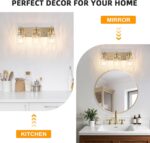 3 Light Bathroom Vanity Light Modern Brushed Gold Bathroom Light Fixtures Over Mirror with Hammered Glass Lampshade for Kitchen Hallway - Image 8