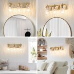 3 Light Bathroom Vanity Light Modern Brushed Gold Bathroom Light Fixtures Over Mirror with Hammered Glass Lampshade for Kitchen Hallway - Image 9
