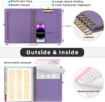 Ospelelf Foldable Spiral Clipboard Folio with Storage Zipper Pouch, 5 Plastic Folders with 10 Pockets,Refillable Lined Notepad (11" x 8.5"), Hardcover Project Organizer with 39 Stickers (Purple) - Image 4