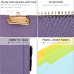 Ospelelf Foldable Spiral Clipboard Folio with Storage Zipper Pouch, 5 Plastic Folders with 10 Pockets,Refillable Lined Notepad (11" x 8.5"), Hardcover Project Organizer with 39 Stickers (Purple) - Image 5