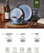 Famiware Dinnerware Sets for 8, Ocean Round 24-Piece Kitchen Plates and Bowls Sets, Reactive Glaze, Microwave and Dishwasher Safe, Scratch Resistant, Blue - Image 3