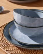 Famiware Dinnerware Sets for 8, Ocean Round 24-Piece Kitchen Plates and Bowls Sets, Reactive Glaze, Microwave and Dishwasher Safe, Scratch Resistant, Blue - Image 5