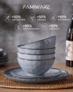 Famiware Dinnerware Sets for 8, Ocean Round 24-Piece Kitchen Plates and Bowls Sets, Reactive Glaze, Microwave and Dishwasher Safe, Scratch Resistant, Blue - Image 7