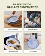 Famiware Dinnerware Sets for 8, Ocean Round 24-Piece Kitchen Plates and Bowls Sets, Reactive Glaze, Microwave and Dishwasher Safe, Scratch Resistant, Blue - Image 8
