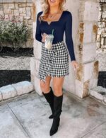 Chunpin Women's Long Sleeve Bodysuit Square Neck Notch V Neck Body Suits Double Lined Going Out Outfits Thong Bodysuits - Image 6