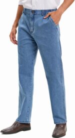 voeeron Mens Elastic Waist Jeans Relaxed Fit Men's Jeans with Elastic Waist with Zipper and Button - Image 3