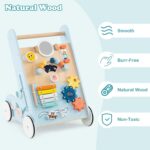 INFANS Wooden Baby Walker, Montessori Walker with Multiple Activity Toys, Storage, Push Walker Toys for Infant Learning to Walk, Sit to Stand Walker for Boys Girls (Light Blue) - Image 5