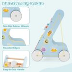 INFANS Wooden Baby Walker, Montessori Walker with Multiple Activity Toys, Storage, Push Walker Toys for Infant Learning to Walk, Sit to Stand Walker for Boys Girls (Light Blue) - Image 6