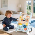 INFANS Wooden Baby Walker, Montessori Walker with Multiple Activity Toys, Storage, Push Walker Toys for Infant Learning to Walk, Sit to Stand Walker for Boys Girls (Light Blue) - Image 7