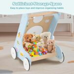 INFANS Wooden Baby Walker, Montessori Walker with Multiple Activity Toys, Storage, Push Walker Toys for Infant Learning to Walk, Sit to Stand Walker for Boys Girls (Light Blue) - Image 9