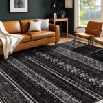 BESTSWEETIE 8x10 Area Rugs for Living Room Washable Moroccan Farmhouse Neutral Geometric Low Pile Non-Slip Soft Print Pattern Rug for Bedroom Kitchen Dining Room Entryway Black/White - Image 3