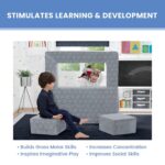 Delta Children Serta Perfect Sleeper Convertible Sofa & Play Set for Kids and Toddlers, Modular Foam Couch and Flip Out Lounger with 2 Ottomans, Grey - Image 6