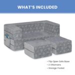 Delta Children Serta Perfect Sleeper Convertible Sofa & Play Set for Kids and Toddlers, Modular Foam Couch and Flip Out Lounger with 2 Ottomans, Grey - Image 7