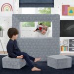 Delta Children Serta Perfect Sleeper Convertible Sofa & Play Set for Kids and Toddlers, Modular Foam Couch and Flip Out Lounger with 2 Ottomans, Grey - Image 12