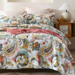 VISIMISI Cotton Bedspread Quilt Sets Reversible Bedding Coverlet Sets Comforter Paisley Floral Bedspread (White Paisley Floral, Queen Size) - Image 3
