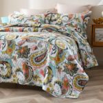 VISIMISI Cotton Bedspread Quilt Sets Reversible Bedding Coverlet Sets Comforter Paisley Floral Bedspread (White Paisley Floral, Queen Size) - Image 5