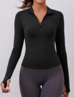 LOMON Womens Long Sleeve Workout Tops Quick Dry Quarter Zip Pullover Crop Yoga Athletic Slim Fit Shirts - Image 4