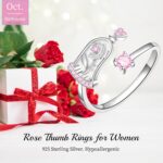 JXJL Thumb Rings Rose Ring Birthstone Rings for Women - 925 Sterling Silver Adjustable Rose Flower Jewelry Gifts for Wife Mom Daughter - Image 4