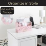 BLU MONACO Pink Wooden Desk Organizer With Storage Drawer and Gold Handle | Desktop Mail Sorter and Stationery Holder for Home Office | 4.6” x 12.4” x 7.5” Multi-Compartment Accessory Organizer - Image 3