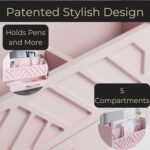 BLU MONACO Pink Wooden Desk Organizer With Storage Drawer and Gold Handle | Desktop Mail Sorter and Stationery Holder for Home Office | 4.6” x 12.4” x 7.5” Multi-Compartment Accessory Organizer - Image 6