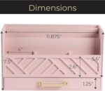 BLU MONACO Pink Wooden Desk Organizer With Storage Drawer and Gold Handle | Desktop Mail Sorter and Stationery Holder for Home Office | 4.6” x 12.4” x 7.5” Multi-Compartment Accessory Organizer - Image 7