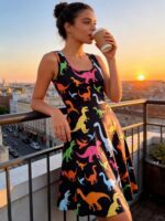 uideazone Women's Sleeveless Dress Summer Beach Casual Scoop Neck Print Flared A Line Stretchy Sundress - Image 7