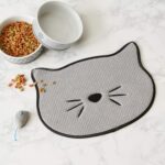 Bone Dry Embroidered Microfiber Cat Shape Pet Food & Water Placemat-Gray - Image 4
