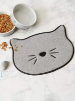 Bone Dry Embroidered Microfiber Cat Shape Pet Food & Water Placemat-Gray - Image 5