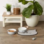 Bone Dry Embroidered Microfiber Cat Shape Pet Food & Water Placemat-Gray - Image 6