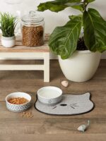 Bone Dry Embroidered Microfiber Cat Shape Pet Food & Water Placemat-Gray - Image 7