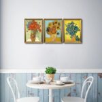 Wieco Art Framed 3 Panels Wall Art of Vincent Van Gogh Paintings Red Poppies and Daisies Sunflower Irises in Vase Canvas Prints for Wall and Home Decorations Bronze Gold Frame - Image 3