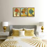 Wieco Art Framed 3 Panels Wall Art of Vincent Van Gogh Paintings Red Poppies and Daisies Sunflower Irises in Vase Canvas Prints for Wall and Home Decorations Bronze Gold Frame - Image 4